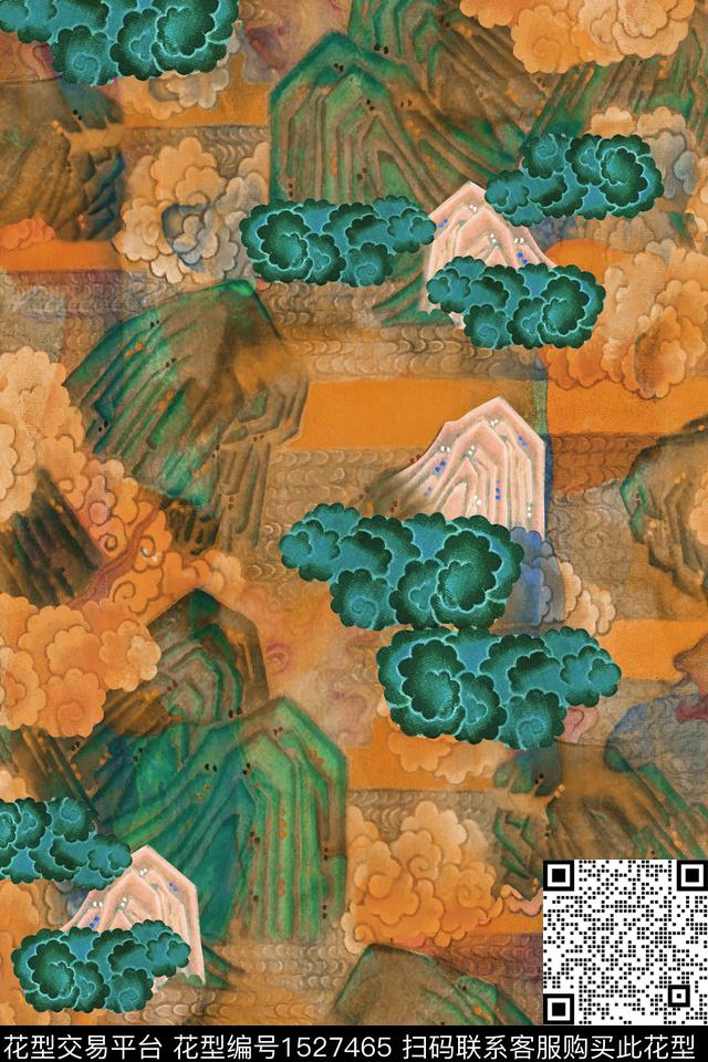 香云纱祥云中国风数码印花华亿平台下载（图片编号: 1527465） - 瓦栏（Walan）