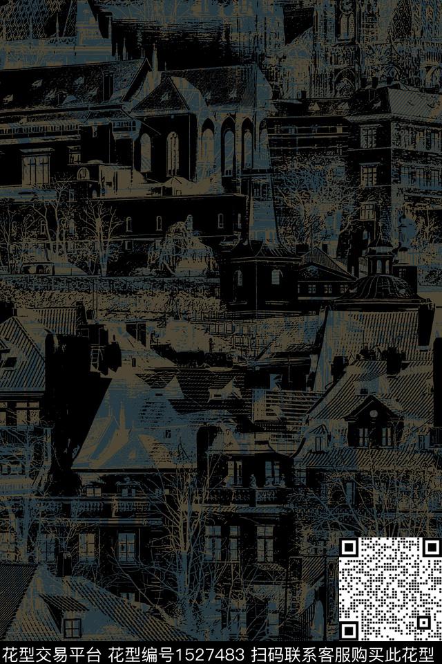 建筑抽象男装传统印花华亿平台下载（图片编号: 1527483） - 瓦栏（Walan）