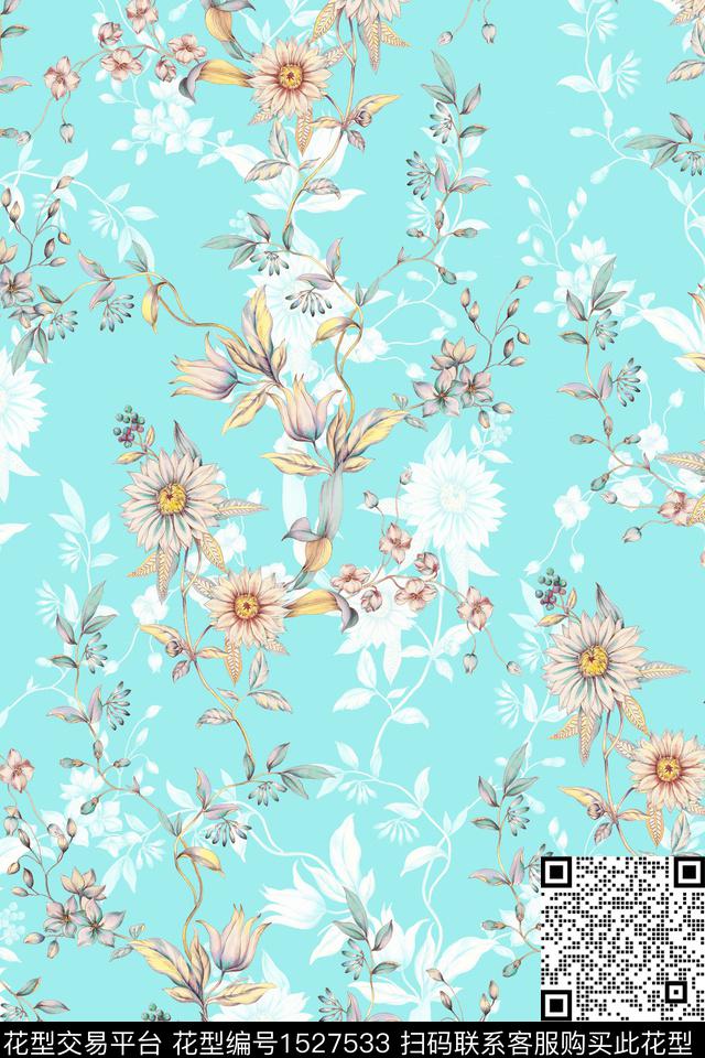 小清新花卉真丝数码印花华亿平台下载（图片编号: 1527533） - 瓦栏（Walan）