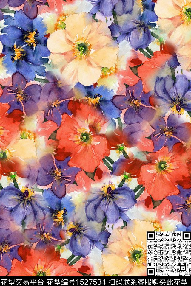 虞美人水彩女装数码印花华亿平台下载（图片编号: 1527534） - 瓦栏（Walan）