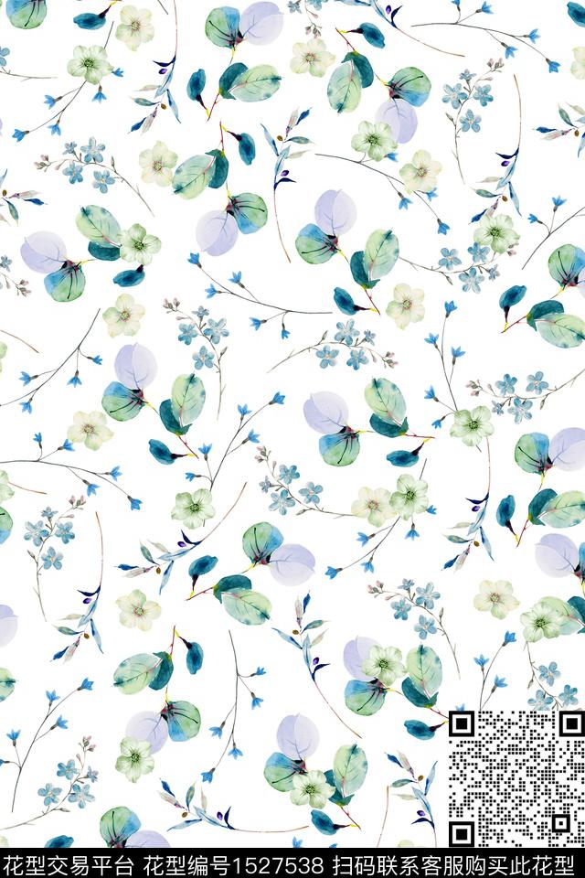 小清新花卉绿植树叶数码印花华亿平台下载（图片编号: 1527538） - 瓦栏（Walan）