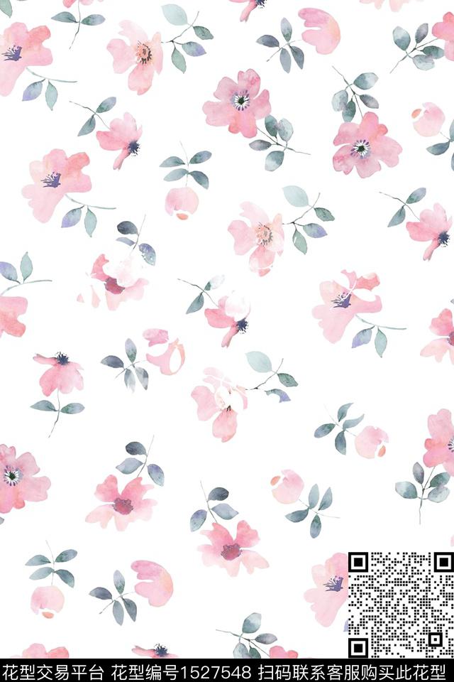 清爽底花卉水彩女装数码印花华亿平台下载（图片编号: 1527548） - 瓦栏（Walan）