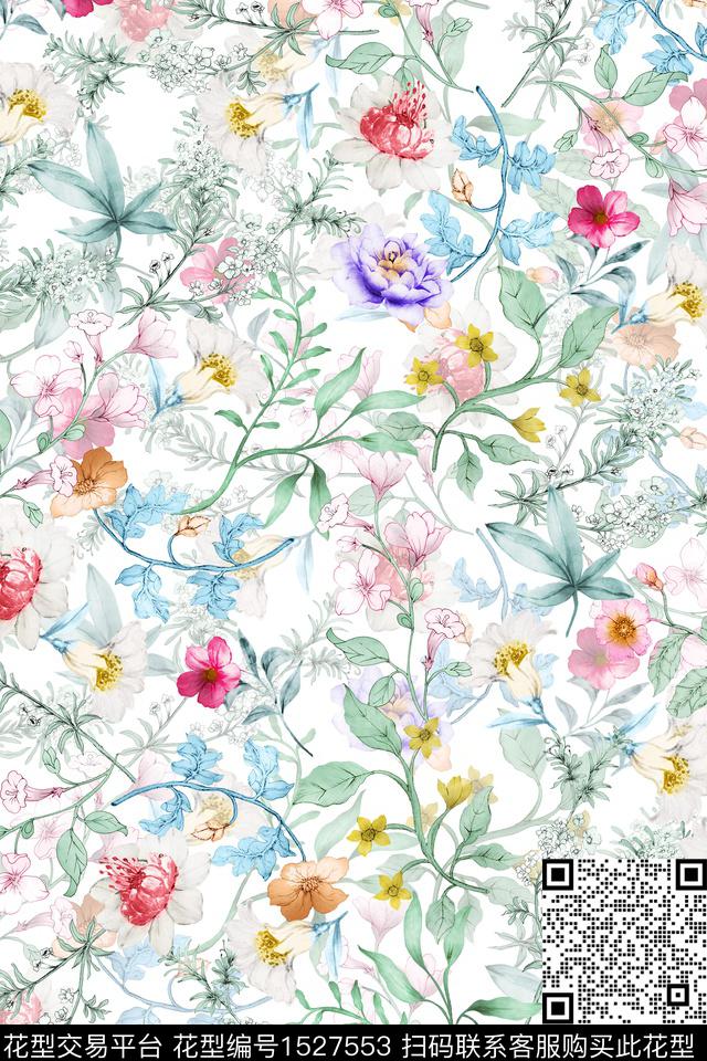 花卉女装小花数码印花华亿平台下载（图片编号: 1527553） - 瓦栏（Walan）