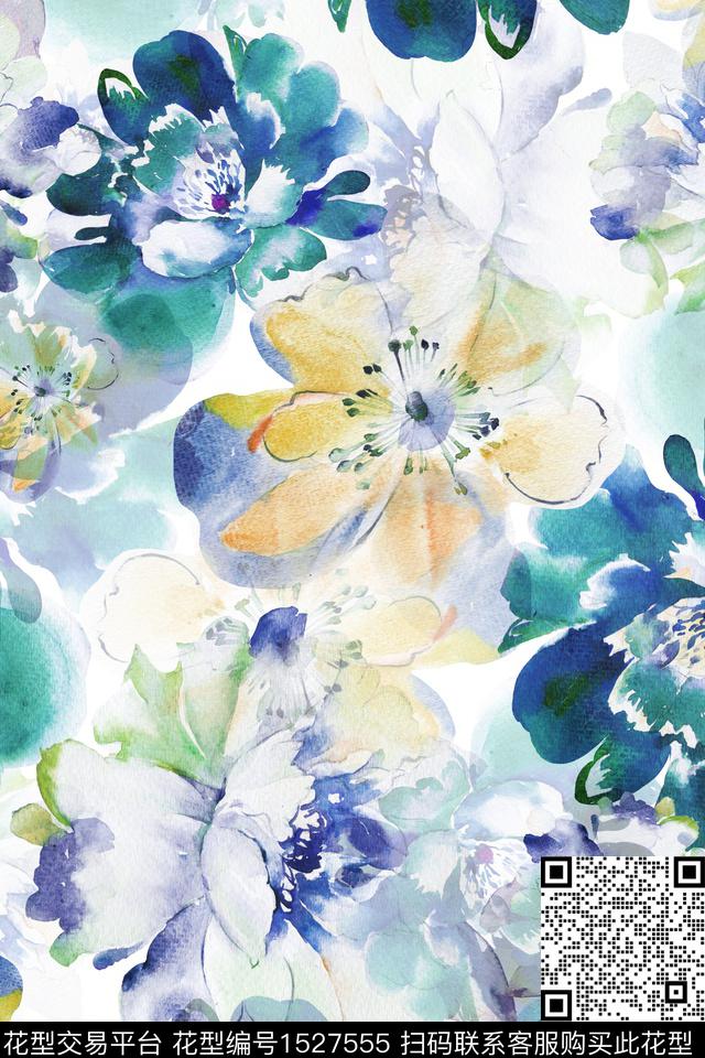 女装花卉水彩花卉数码印花华亿平台下载（图片编号: 1527555） - 瓦栏（Walan）