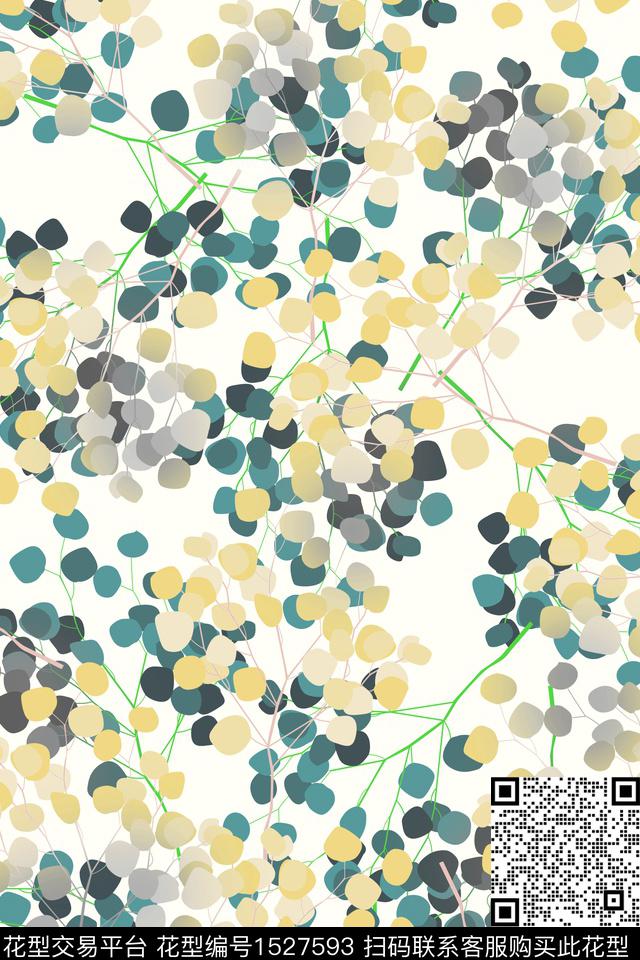 小清新绿植树叶波点数码印花华亿平台下载（图片编号: 1527593） - 瓦栏（Walan）
