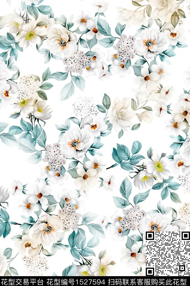 清爽底花卉小清新花卉数码印花华亿平台下载（图片编号: 1527594） - 瓦栏（Walan）