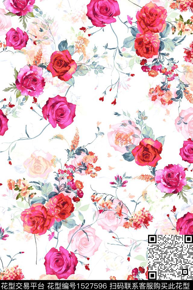 清爽底花卉小清新花卉数码印花华亿平台下载（图片编号: 1527596） - 瓦栏（Walan）
