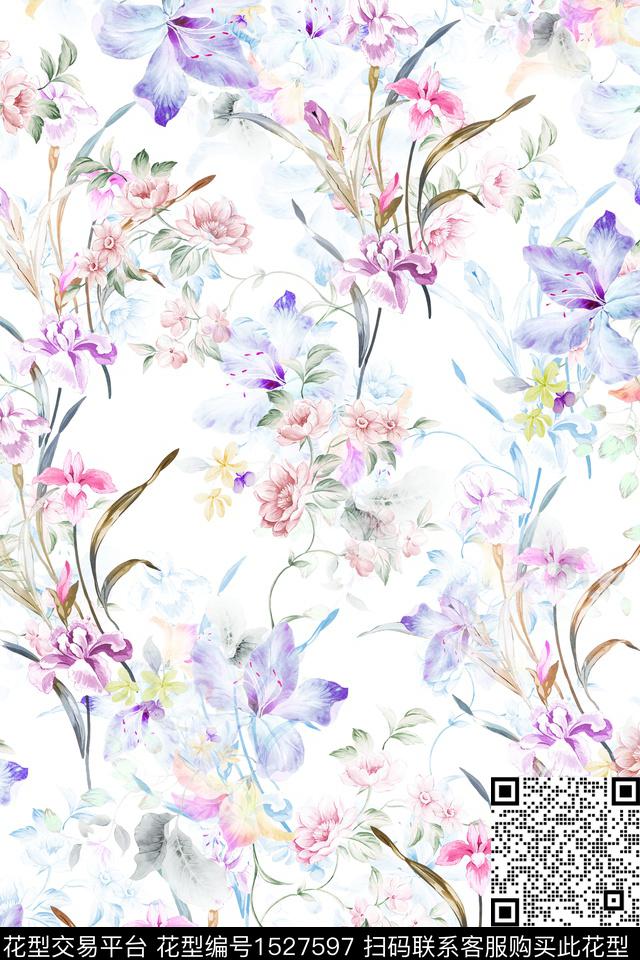 清爽底花卉小清新花卉数码印花华亿平台下载（图片编号: 1527597） - 瓦栏（Walan）