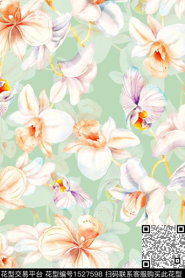 清爽底花卉小清新花卉数码印花华亿平台下载（图片编号: 1527598） - 瓦栏（Walan）