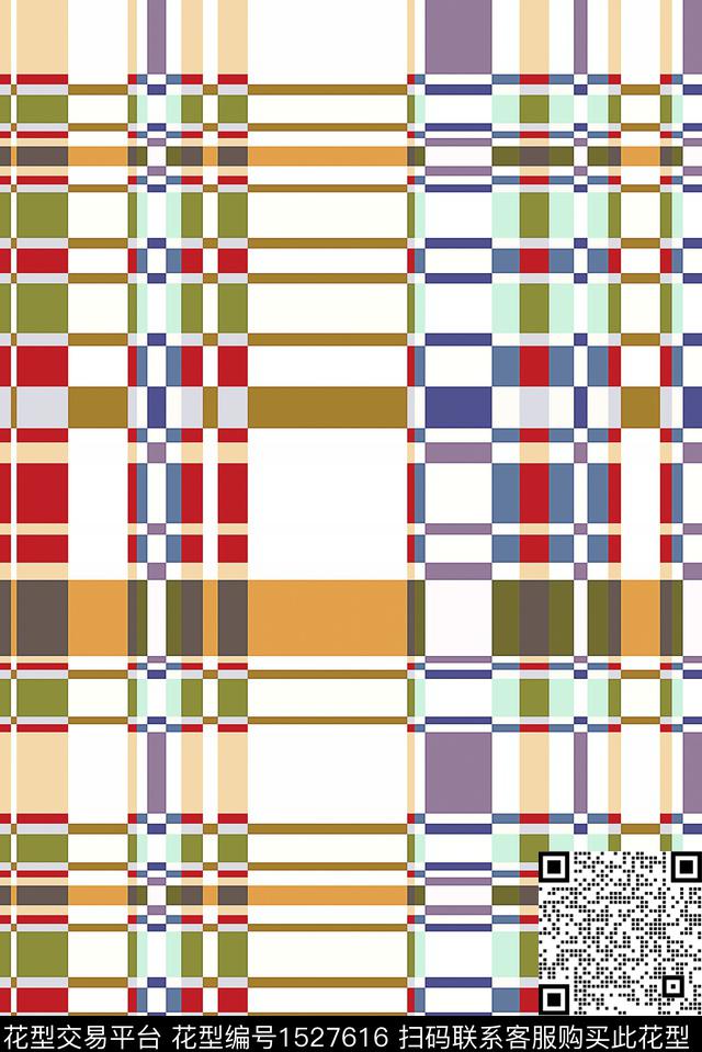 抽象格子男装满版花数码印花华亿平台下载（图片编号: 1527616） - 瓦栏（Walan）