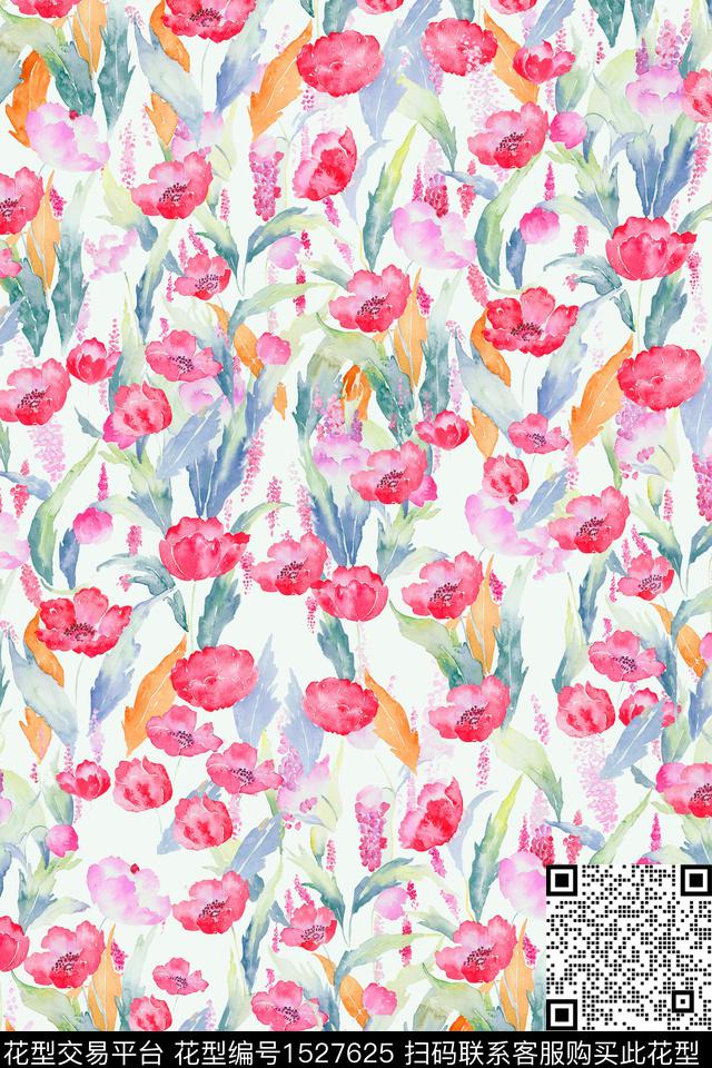 水彩花卉花卉手绘数码印花华亿平台下载（图片编号: 1527625） - 瓦栏（Walan）