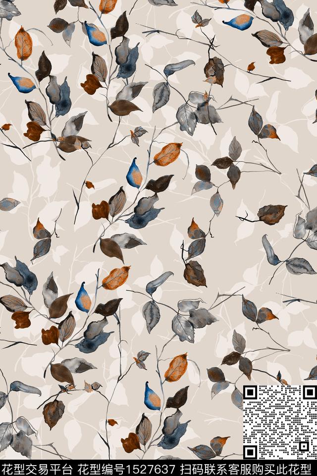 水彩小碎花绿植树叶数码印花华亿平台下载（图片编号: 1527637） - 瓦栏（Walan）