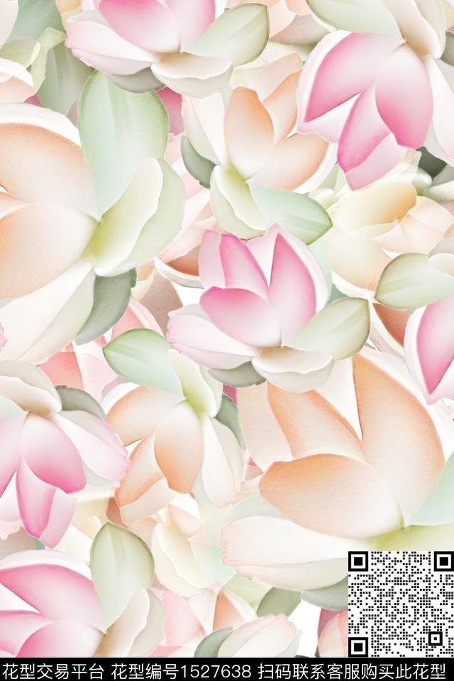 大花花卉水彩数码印花华亿平台下载（图片编号: 1527638） - 瓦栏（Walan）