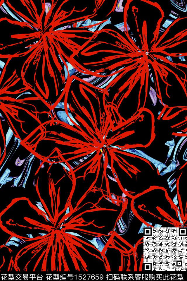 花卉女装红花数码印花华亿平台下载（图片编号: 1527659） - 瓦栏（Walan）