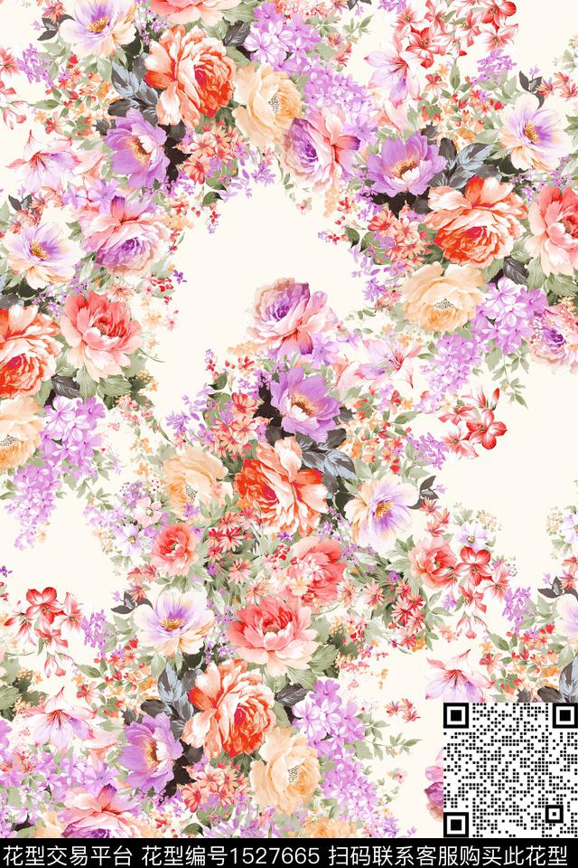 清爽底花卉水彩春夏华亿平台数码印花华亿平台下载（图片编号: 1527665） - 瓦栏（Walan）