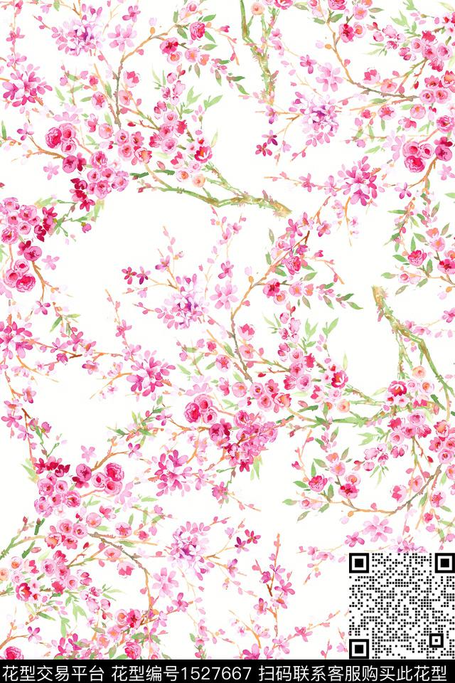清爽底花卉水彩春夏华亿平台数码印花华亿平台下载（图片编号: 1527667） - 瓦栏（Walan）
