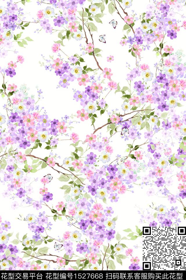 清爽底花卉水彩春夏华亿平台数码印花华亿平台下载（图片编号: 1527668） - 瓦栏（Walan）