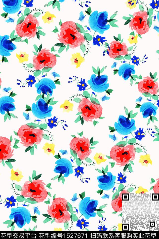 清爽底花卉水彩春夏华亿平台数码印花华亿平台下载（图片编号: 1527671） - 瓦栏（Walan）