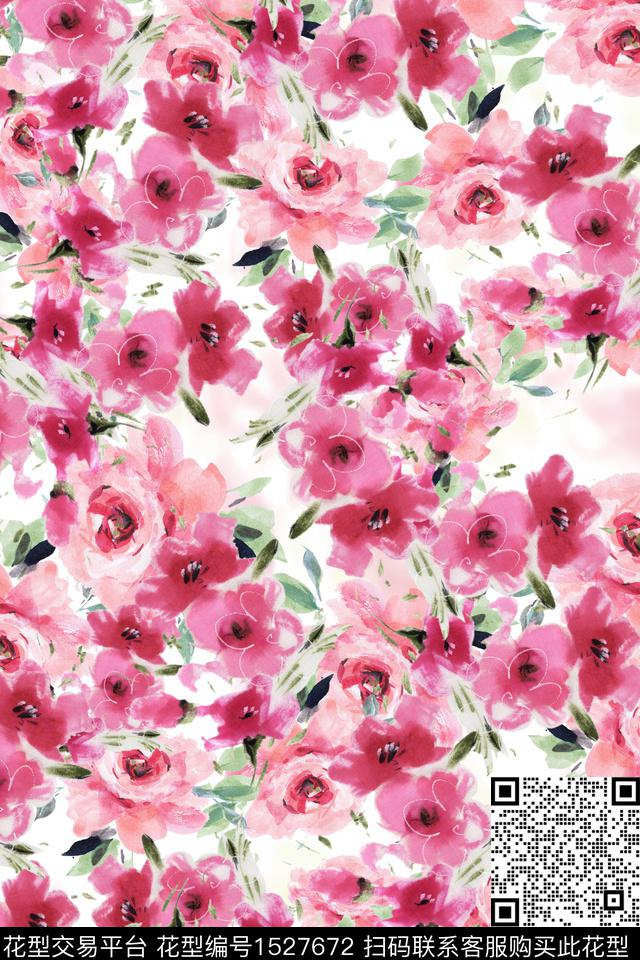 水彩春夏华亿平台花卉数码印花华亿平台下载（图片编号: 1527672） - 瓦栏（Walan）
