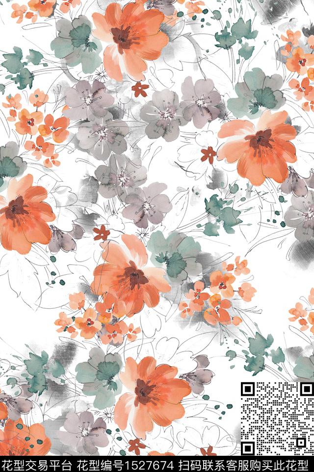 清爽底花卉水彩春夏华亿平台数码印花华亿平台下载（图片编号: 1527674） - 瓦栏（Walan）