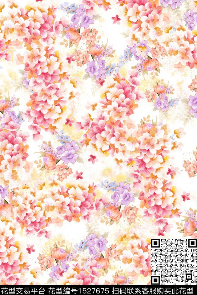 清爽底花卉水彩春夏华亿平台数码印花华亿平台下载（图片编号: 1527675） - 瓦栏（Walan）