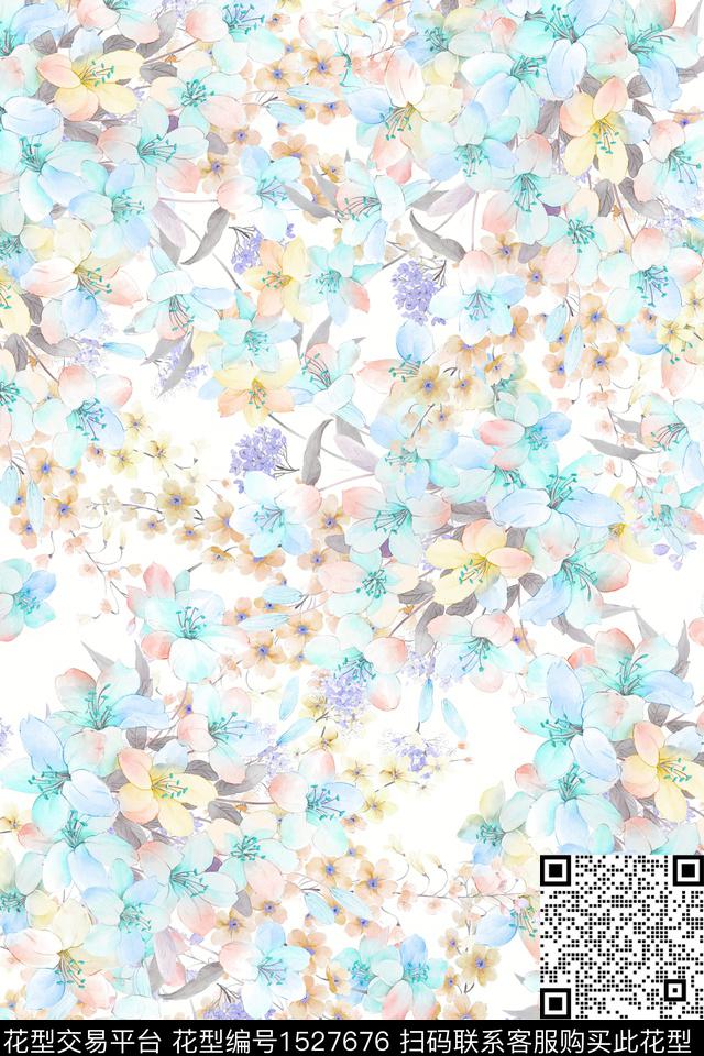 清爽底花卉水彩春夏华亿平台数码印花华亿平台下载（图片编号: 1527676） - 瓦栏（Walan）