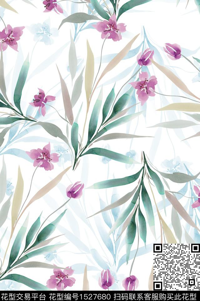 清爽底花卉小清新花卉数码印花华亿平台下载（图片编号: 1527680） - 瓦栏（Walan）