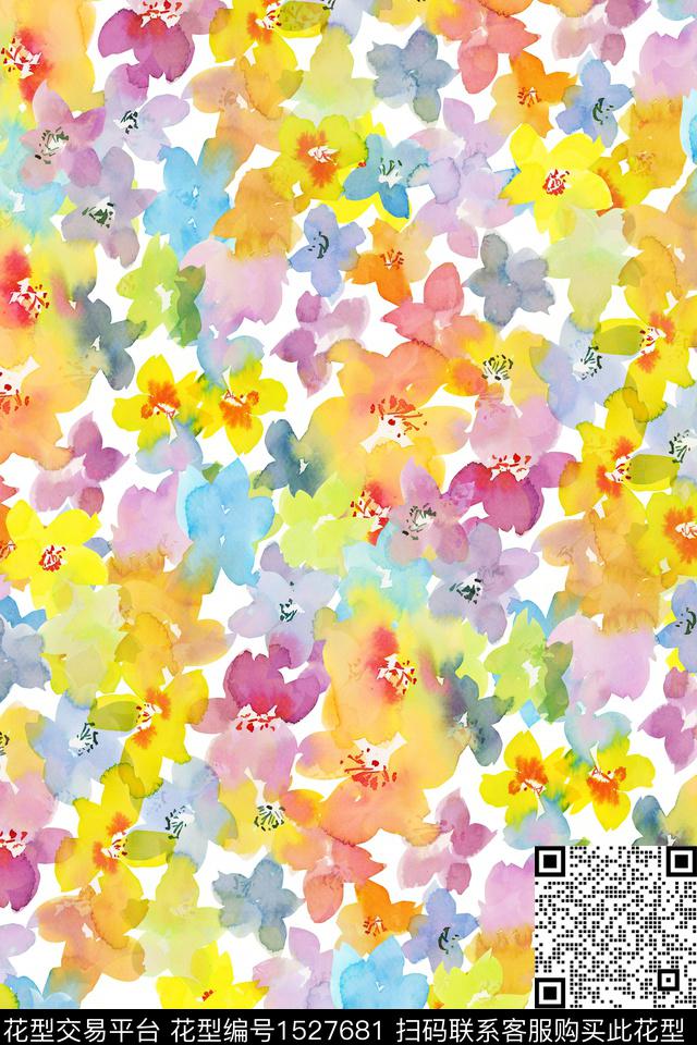 清爽底花卉小清新花卉数码印花华亿平台下载（图片编号: 1527681） - 瓦栏（Walan）