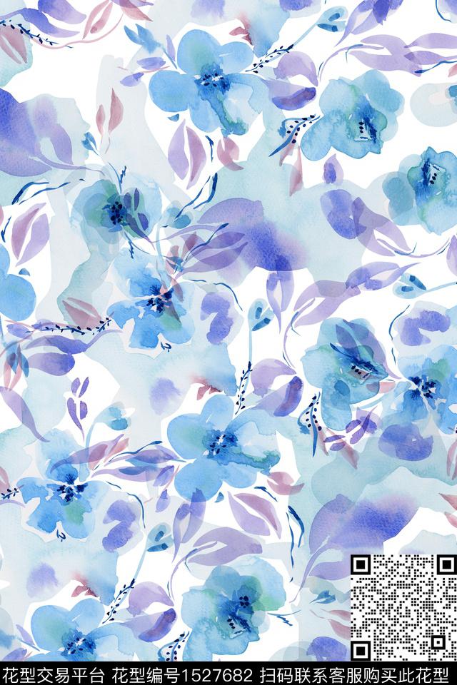 清爽底花卉小清新花卉数码印花华亿平台下载（图片编号: 1527682） - 瓦栏（Walan）