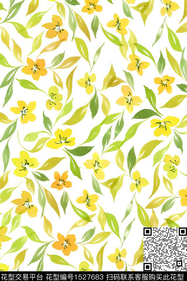 清爽底花卉小清新花卉数码印花华亿平台下载（图片编号: 1527683） - 瓦栏（Walan）