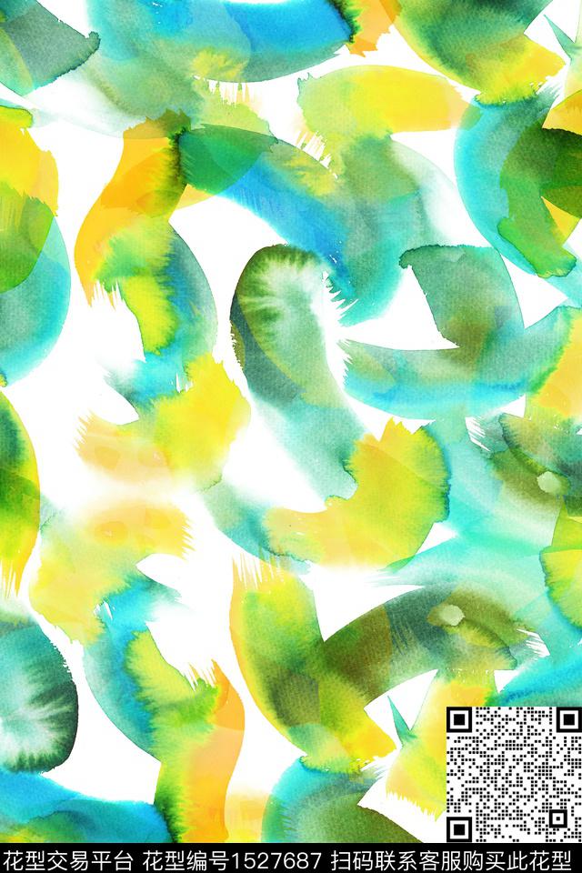笔触抽象水彩数码印花华亿平台下载（图片编号: 1527687） - 瓦栏（Walan）