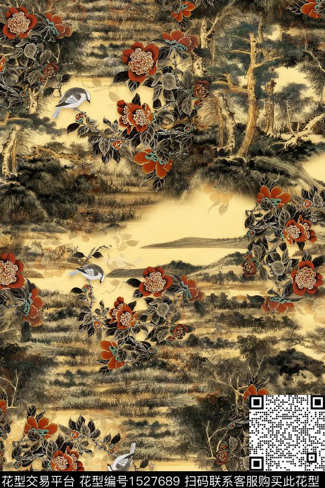 花卉中老年旗袍香云纱数码印花华亿平台下载（图片编号: 1527689） - 瓦栏（Walan）