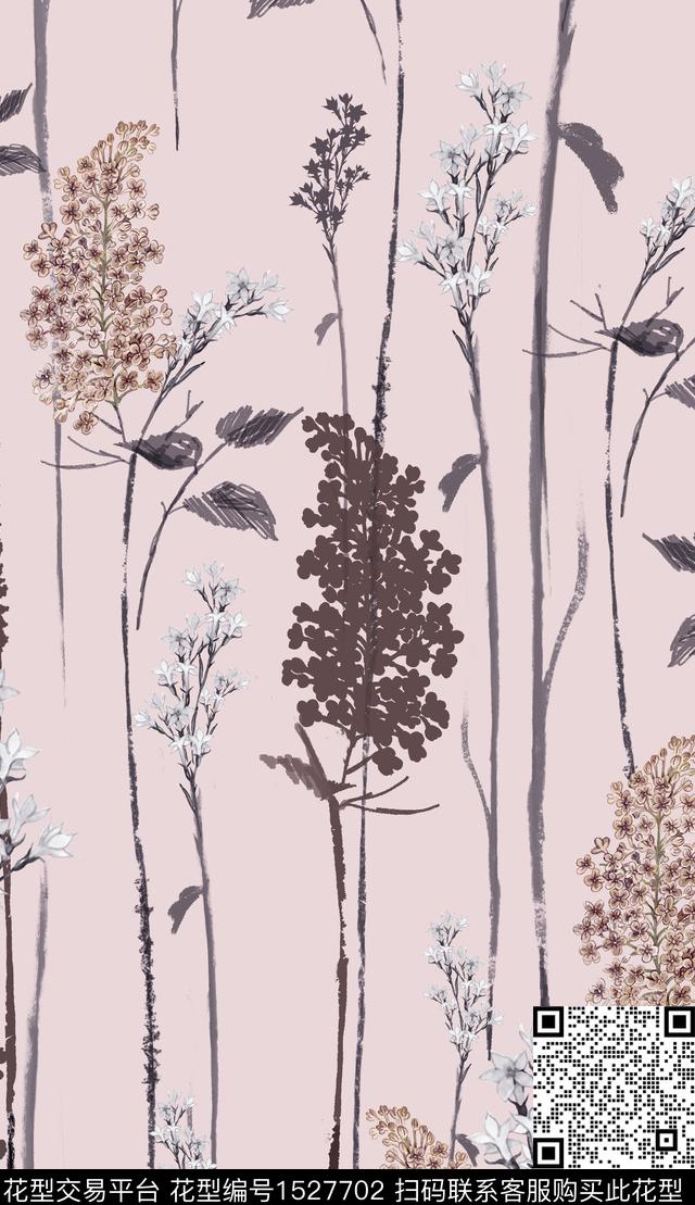 绘画简约花卉数码印花华亿平台下载（图片编号: 1527702） - 瓦栏（Walan）
