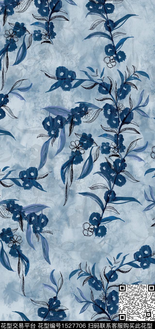 花卉中国风简约数码印花华亿平台下载（图片编号: 1527706） - 瓦栏（Walan）
