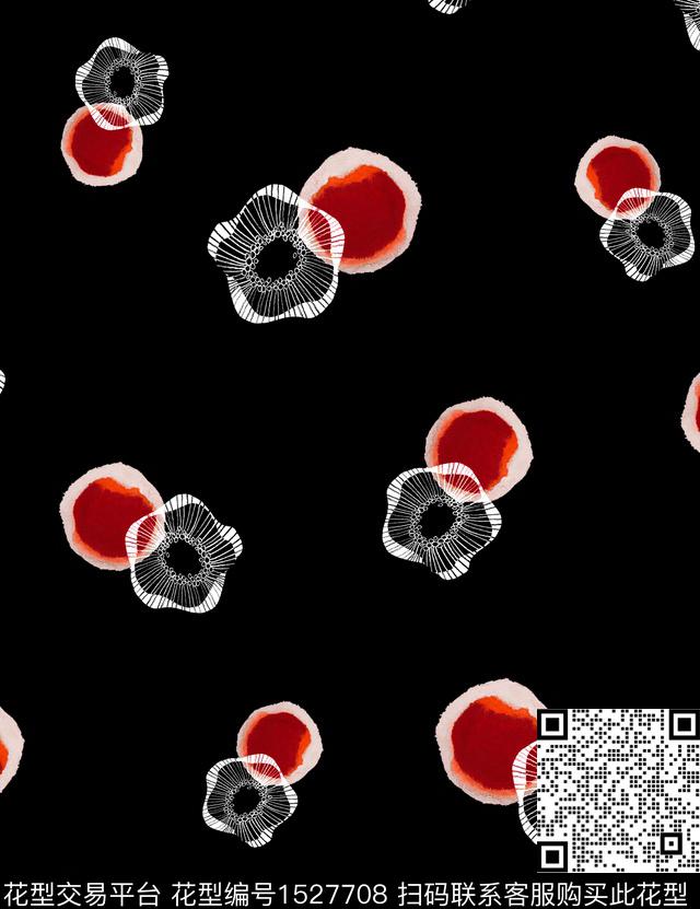 绘画抽象花卉线条数码印花华亿平台下载（图片编号: 1527708） - 瓦栏（Walan）