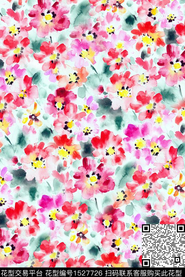 水彩花卉年轻女性抽象花卉数码印花华亿平台下载（图片编号: 1527726） - 瓦栏（Walan）