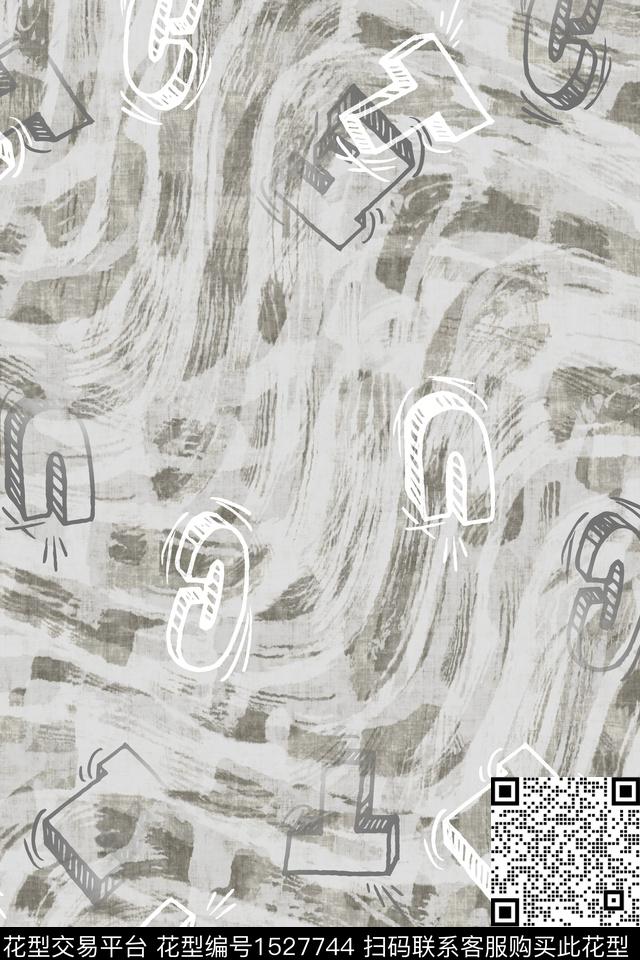 字母抽象男装数码印花华亿平台下载（图片编号: 1527744） - 瓦栏（Walan）