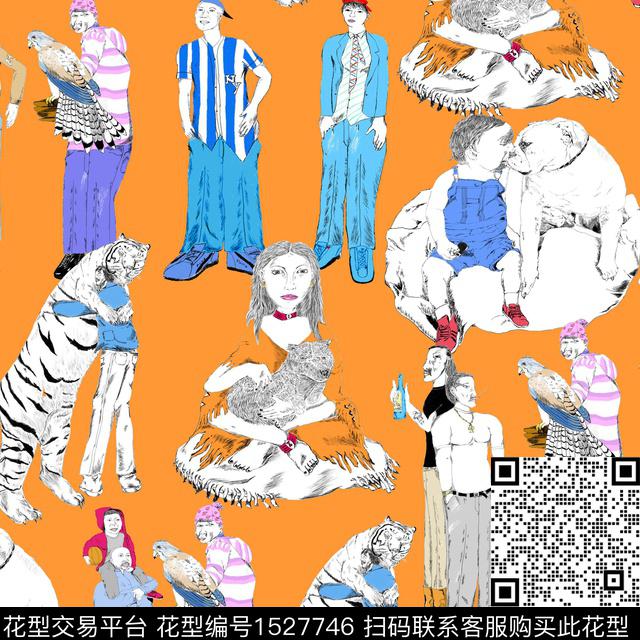 抽象趣味人物数码印花华亿平台下载（图片编号: 1527746） - 瓦栏（Walan）