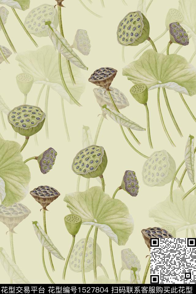 荷花小清新花卉数码印花华亿平台下载（图片编号: 1527804） - 瓦栏（Walan）