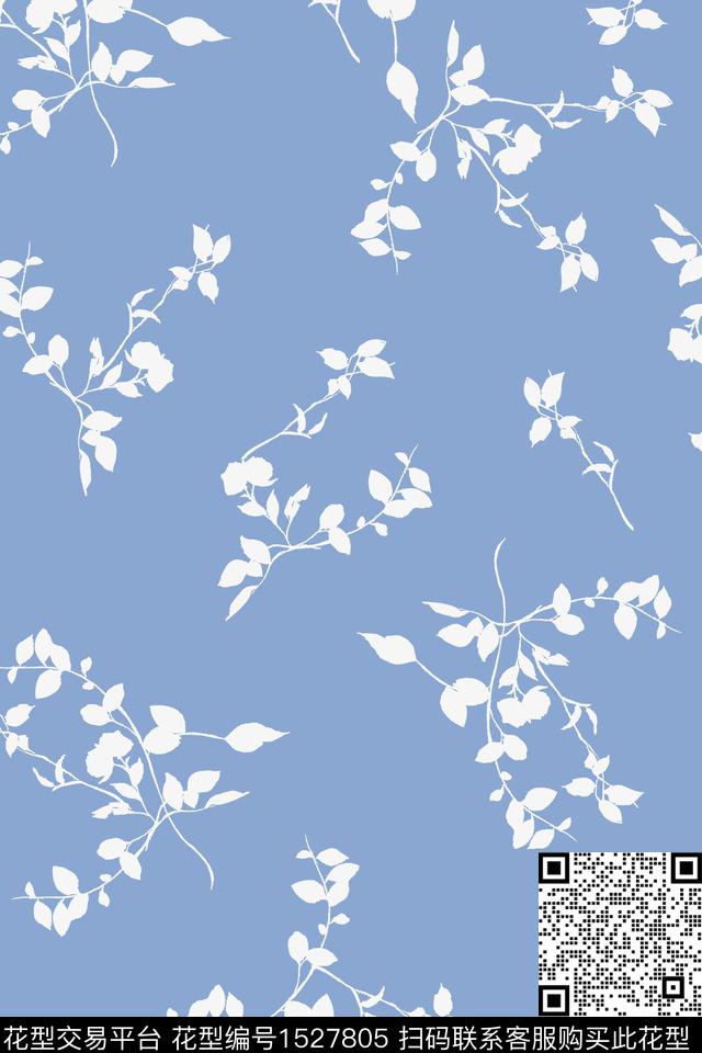 蓝色小清新花卉数码印花华亿平台下载（图片编号: 1527805） - 瓦栏（Walan）