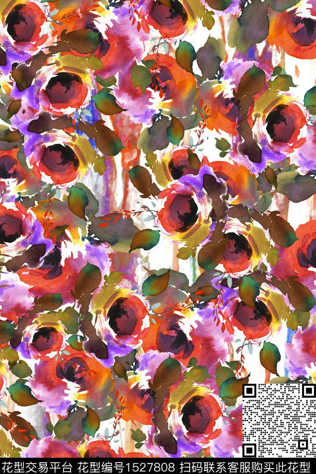 水彩花卉水彩春夏华亿平台数码印花华亿平台下载（图片编号: 1527808） - 瓦栏（Walan）
