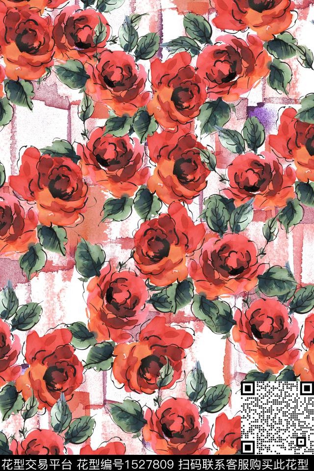 水彩春夏华亿平台花卉数码印花华亿平台下载（图片编号: 1527809） - 瓦栏（Walan）
