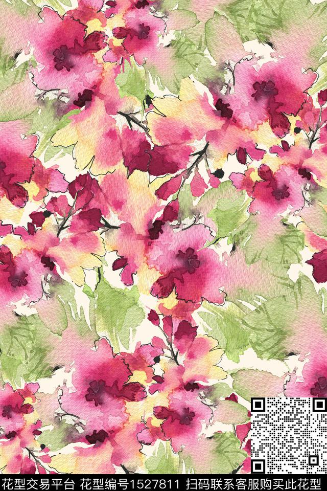 水彩花卉水彩春夏华亿平台数码印花华亿平台下载（图片编号: 1527811） - 瓦栏（Walan）