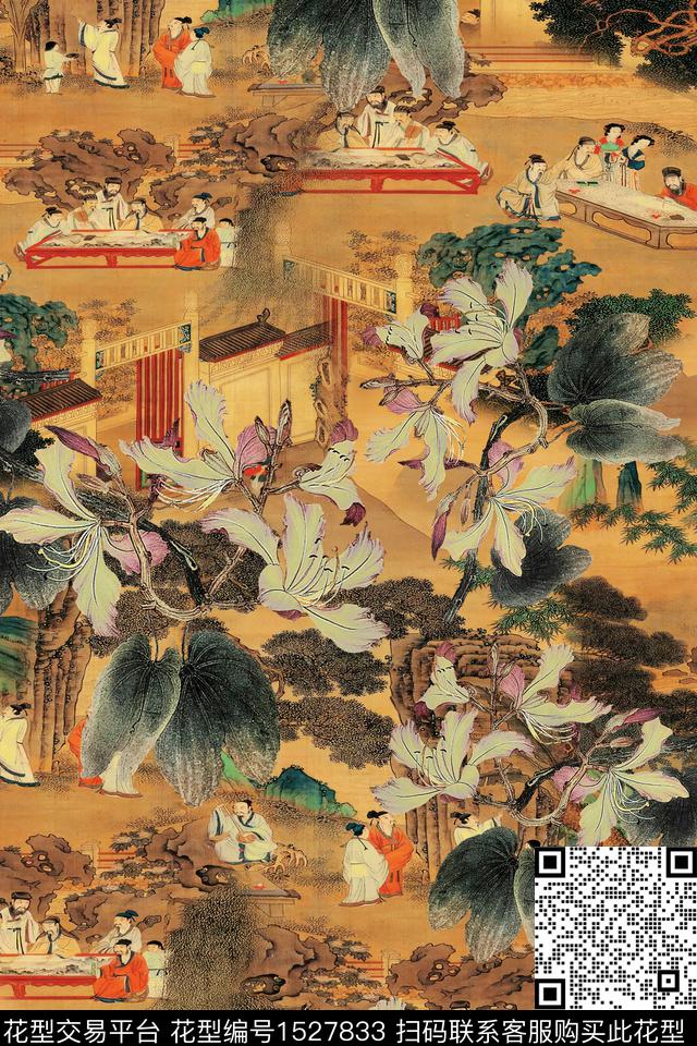 叶子中老年旗袍香云纱数码印花华亿平台下载（图片编号: 1527833） - 瓦栏（Walan）