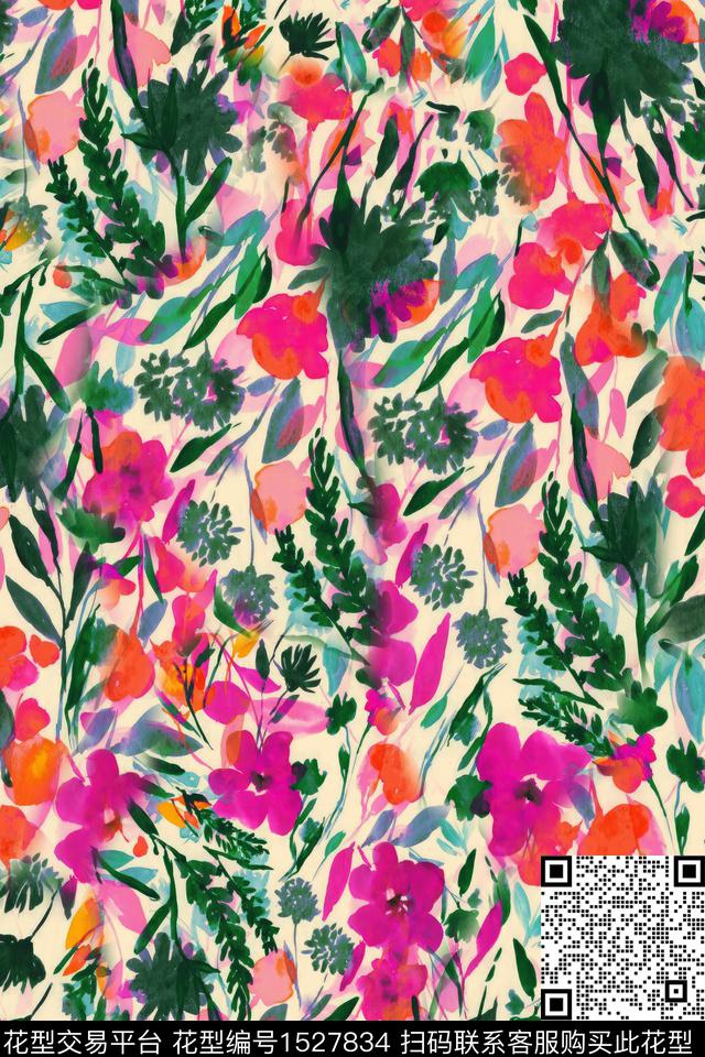 花卉水彩小碎花数码印花华亿平台下载（图片编号: 1527834） - 瓦栏（Walan）