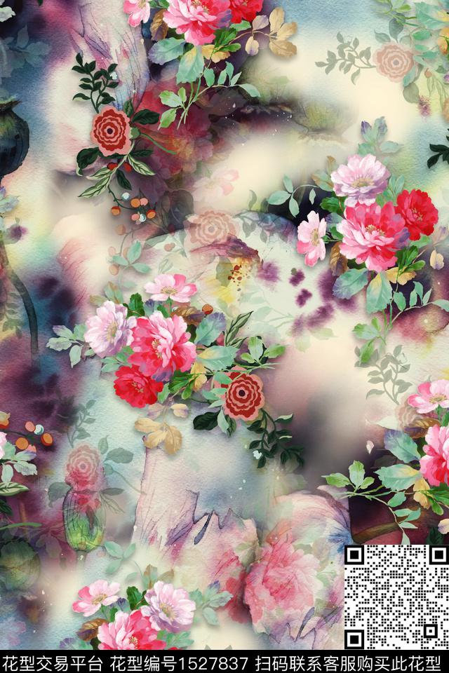 花卉水彩数码印花数码印花华亿平台下载（图片编号: 1527837） - 瓦栏（Walan）