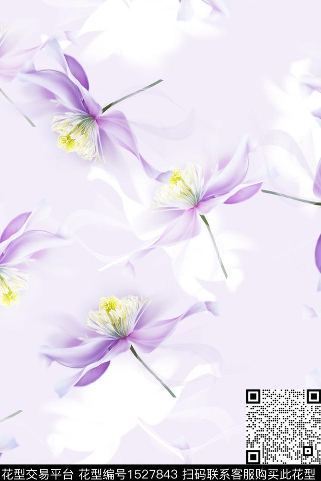 水彩花卉小清新大花数码印花华亿平台下载（图片编号: 1527843） - 瓦栏（Walan）