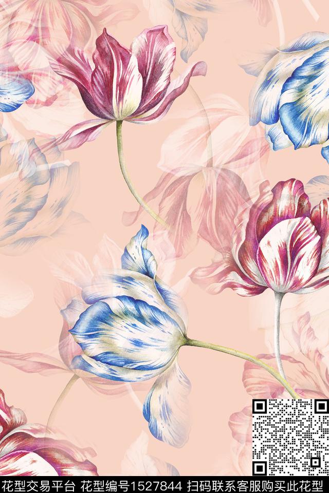 大花真丝花卉数码印花华亿平台下载（图片编号: 1527844） - 瓦栏（Walan）