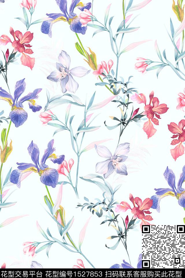 清爽底花卉春夏华亿平台小清新数码印花华亿平台下载（图片编号: 1527853） - 瓦栏（Walan）