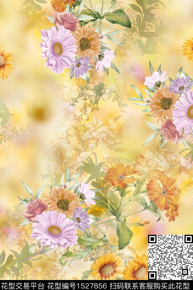 年轻时尚组合花葵花数码印花华亿平台下载（图片编号: 1527856） - 瓦栏（Walan）